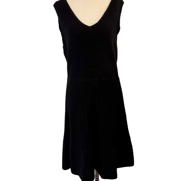 Nine West V Neck Black Fit & Flare Black Dress Medium Knit Cocktail dress - Picture 2 of 13